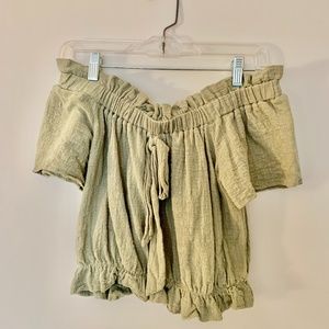 Active USA Olive Green Off the Shoulder Crop Top